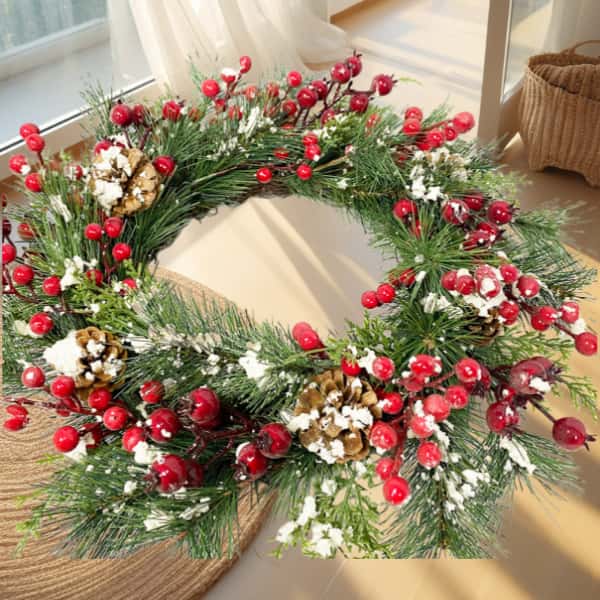 Faux pine and berry wreath