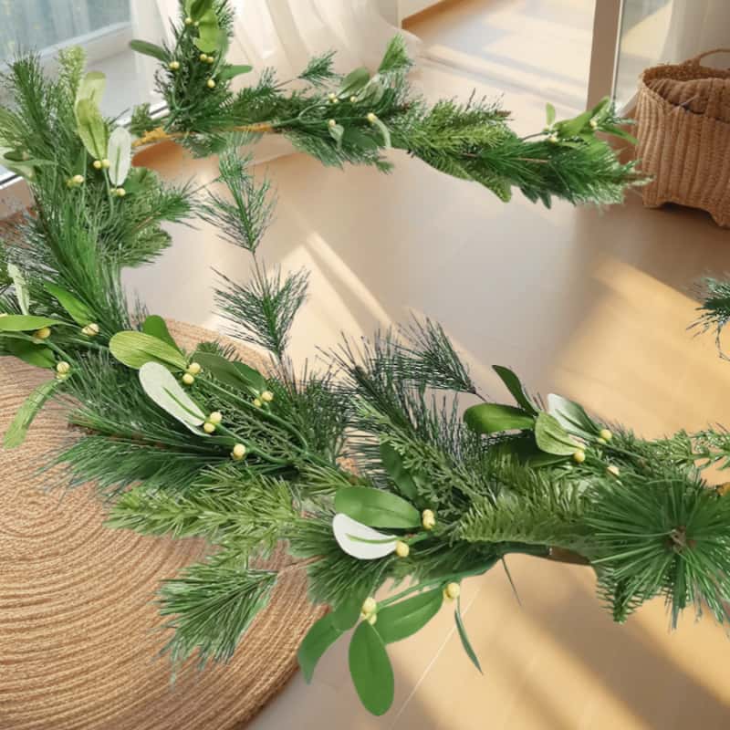 Green mistletoe and pine garland