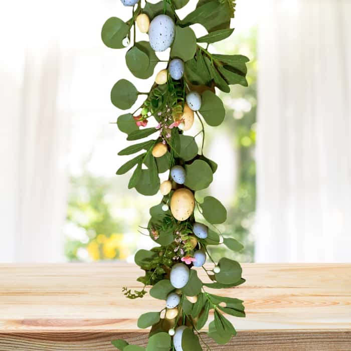 Easter garland with faux leaves and eggs